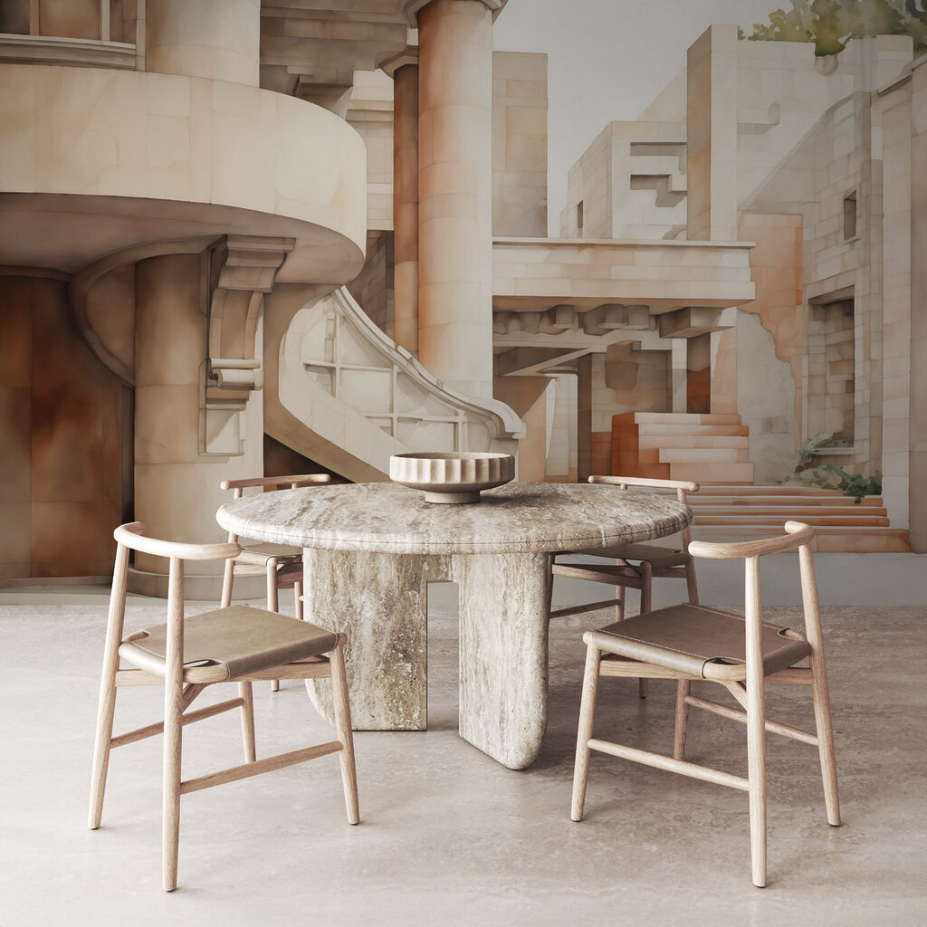 Trappen tussen ronde zuilen — interieur 2