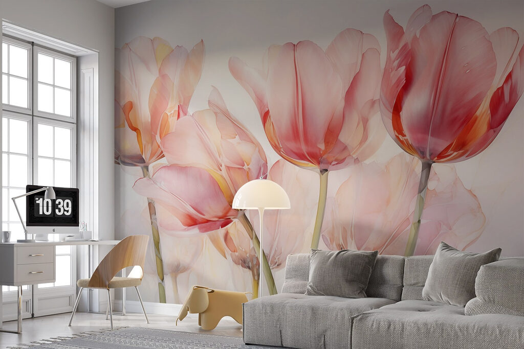 Doorschijnende tulpen in avondroze — interieur 2