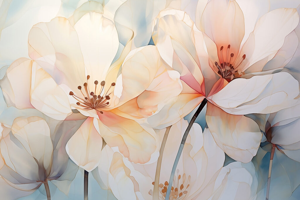Grote bloemen in pastelnevel — volledig ontwerp