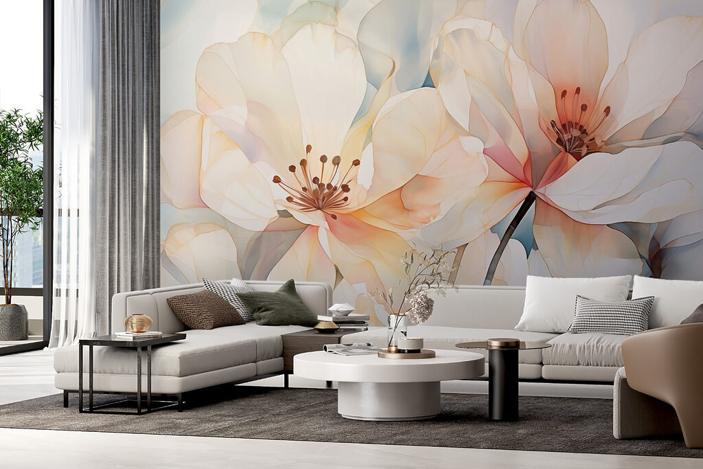 Grote bloemen in pastelnevel — interieur 2