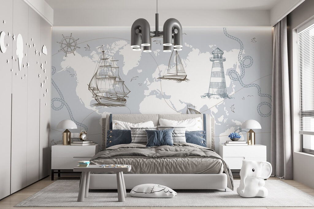 Wereldkaart met schepen — interieur 2