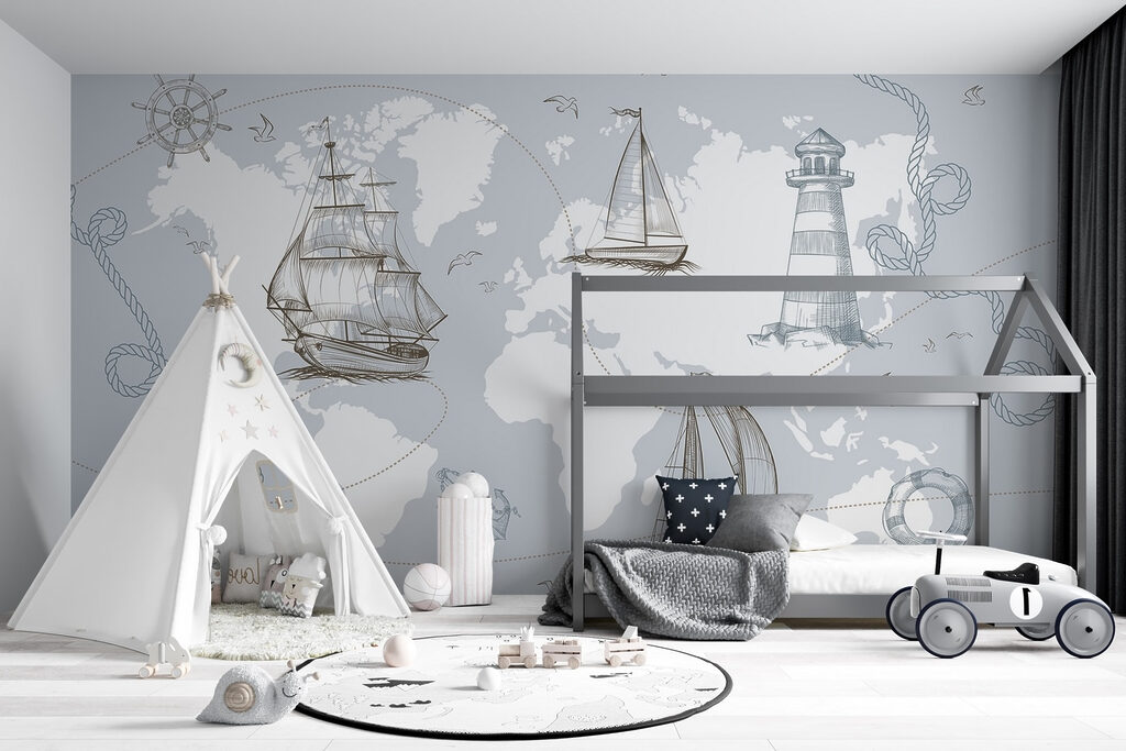 Wereldkaart met schepen — interieur 3