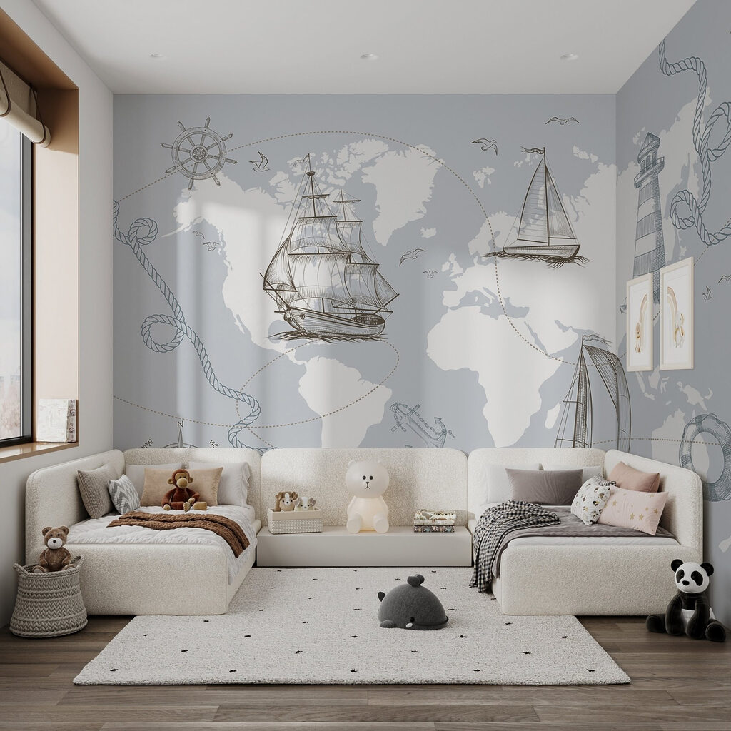 Wereldkaart met schepen — interieur 4