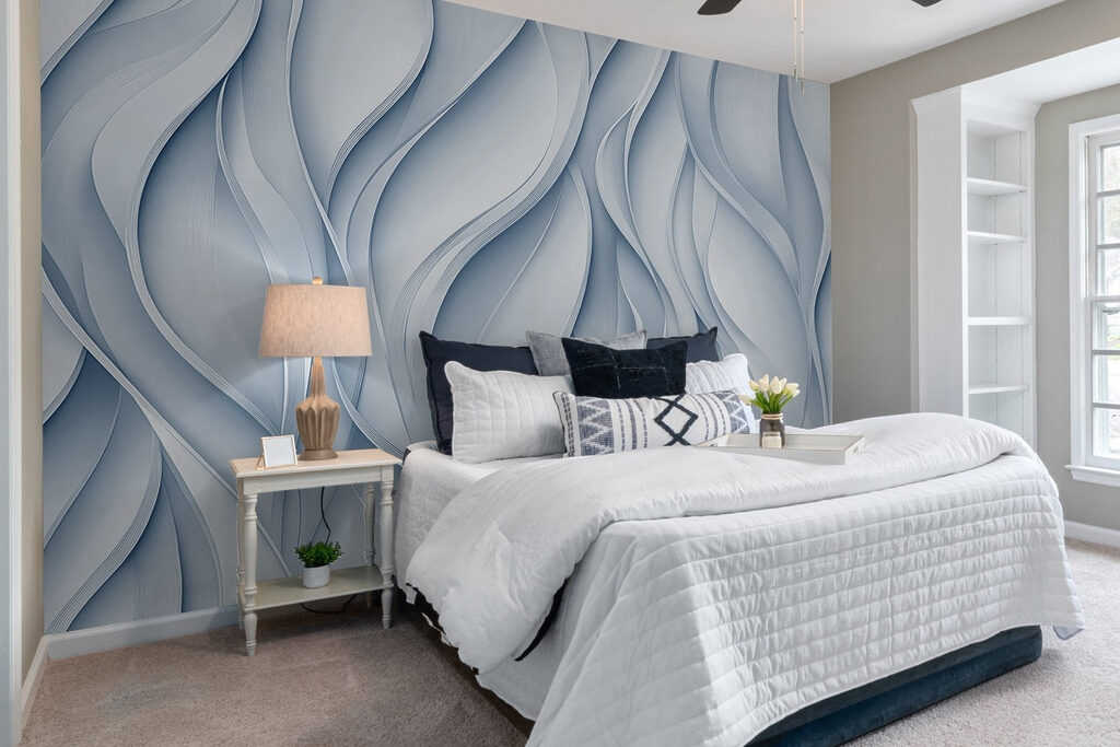 Lichtblauwe lijnen golven — interieur 1