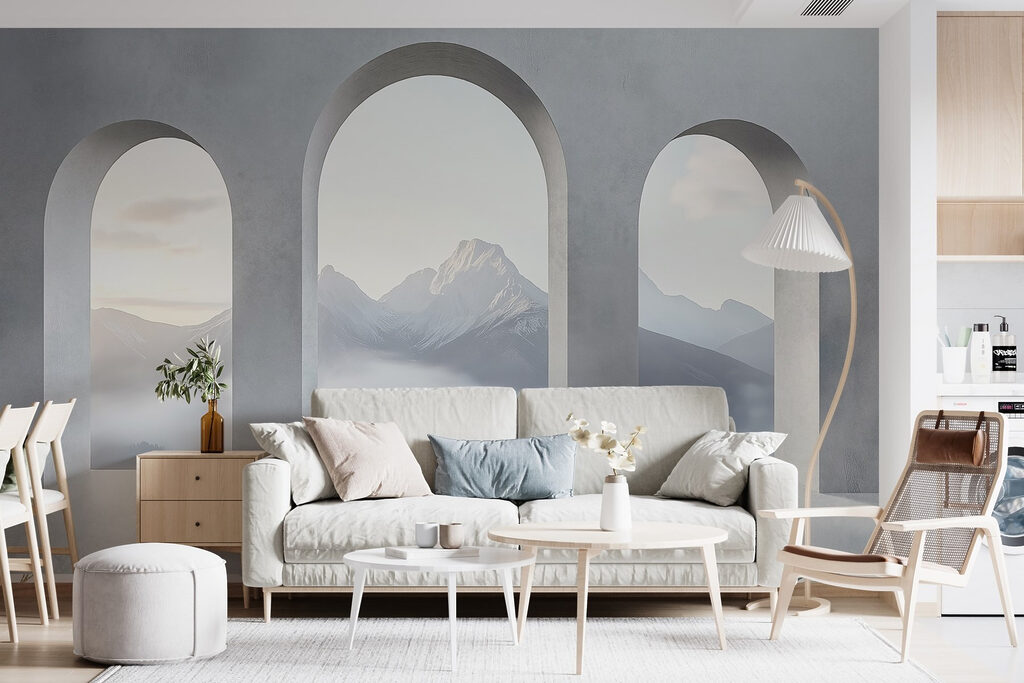 Bergzicht door drie bogen — interieur 1