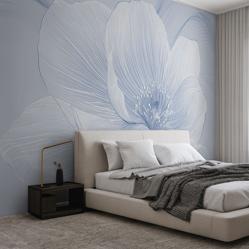 Delicaat lijnmotief met bloemen in een interieur