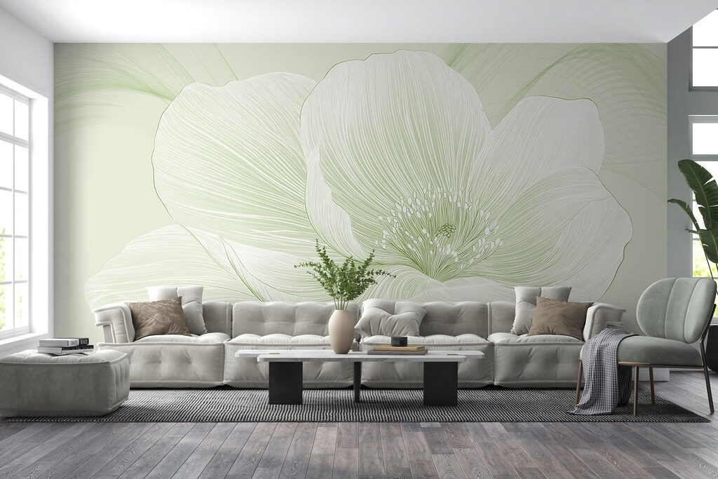 Witte bloem, fijne lijnen — interieur 1