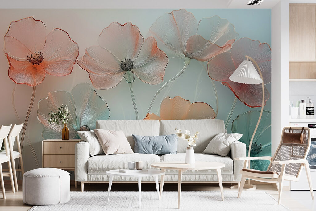 Transparante bloemen op mint — interieur 3