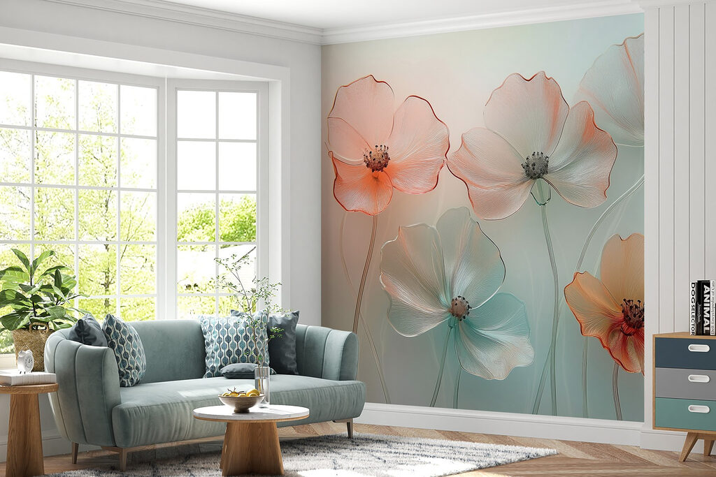 Transparante bloemen op mint — interieur 4