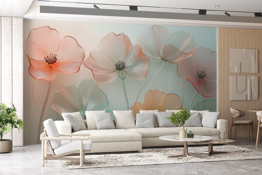 Transparante bloemen op mint — interieur 5