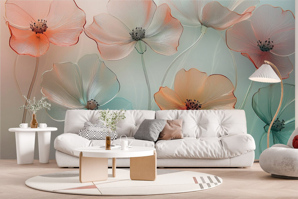 Transparante bloemen op mint — interieur 6