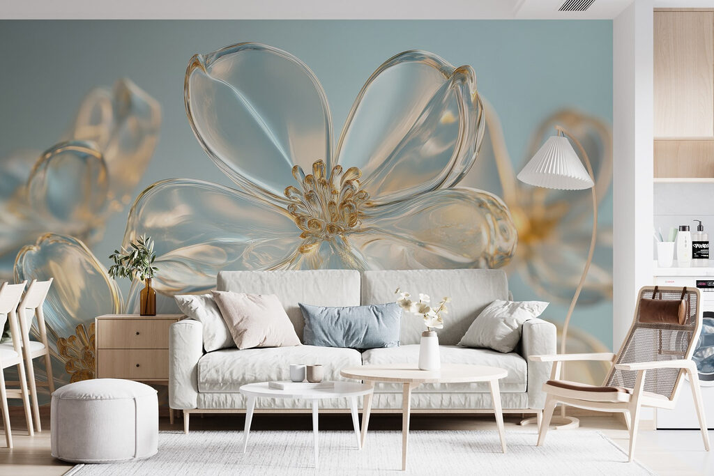 Glanzende bloemen met goudranden — interieur 1