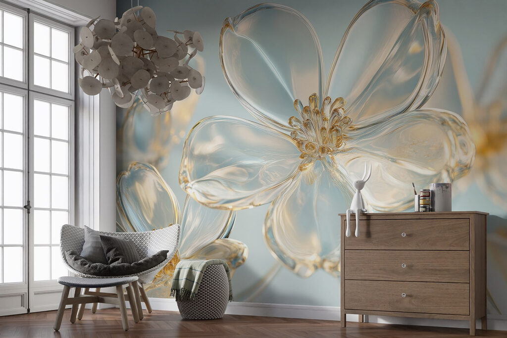 Glanzende bloemen met goudranden — interieur 5