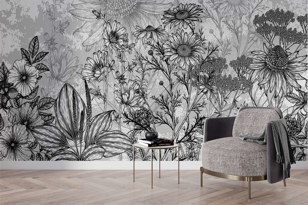 Bloemenweide in zwarte lijnen — interieur 3