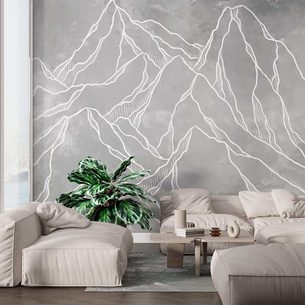 Witte berglijnen op grijs — interieur 1