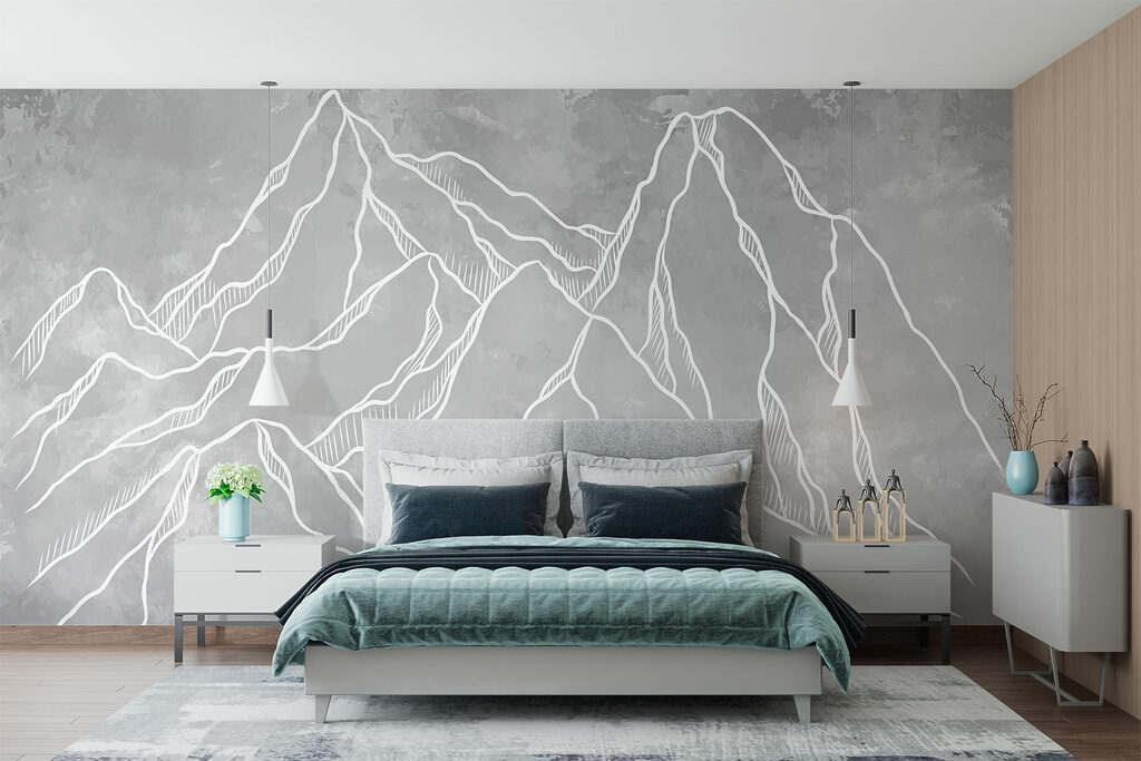Witte berglijnen op grijs — interieur 2