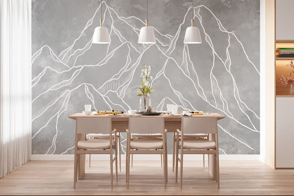 Witte berglijnen op grijs — interieur 3