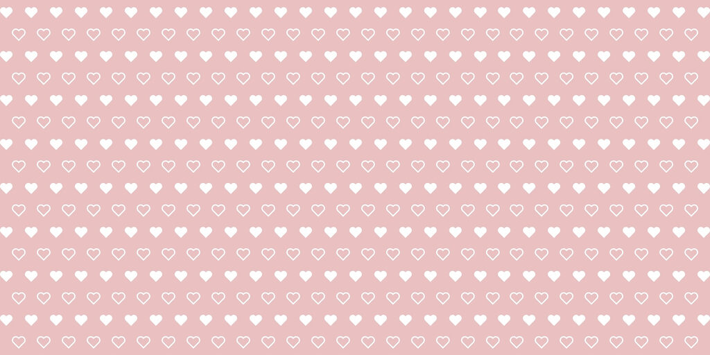 Witte hartjes op roze — volledig ontwerp