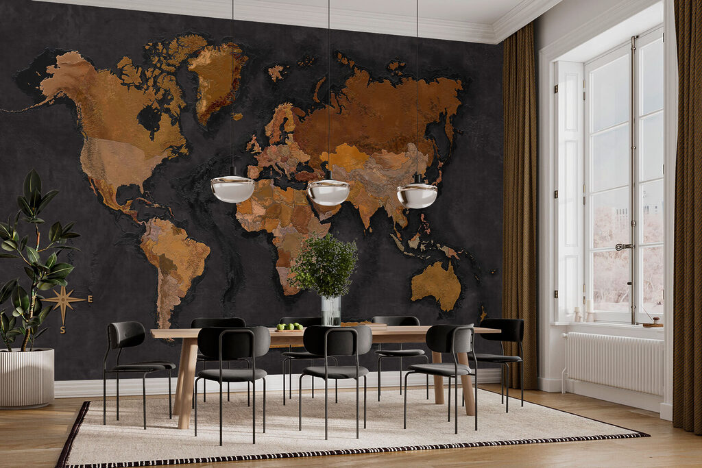 Wereldkaart in warme metaalglans — interieur 4