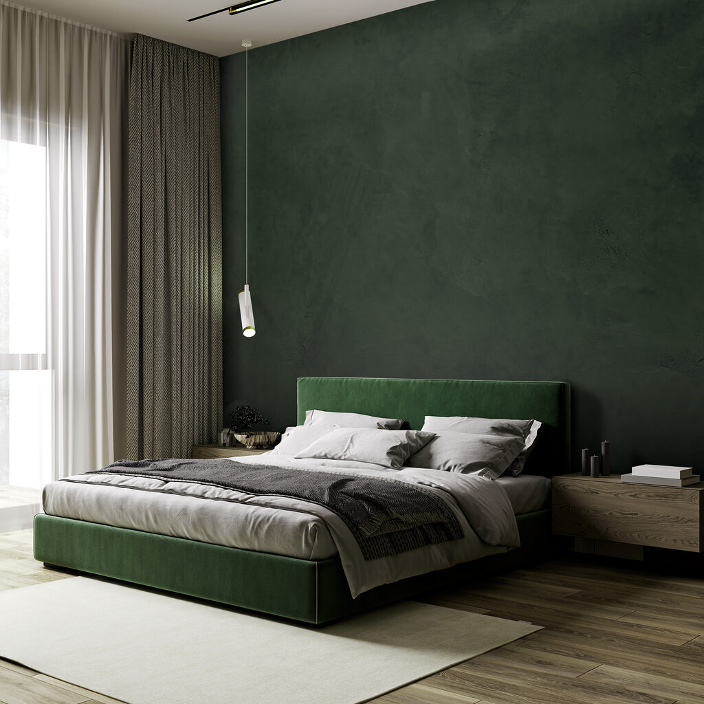 Diepgroene, organische abstracte textuur in een interieur