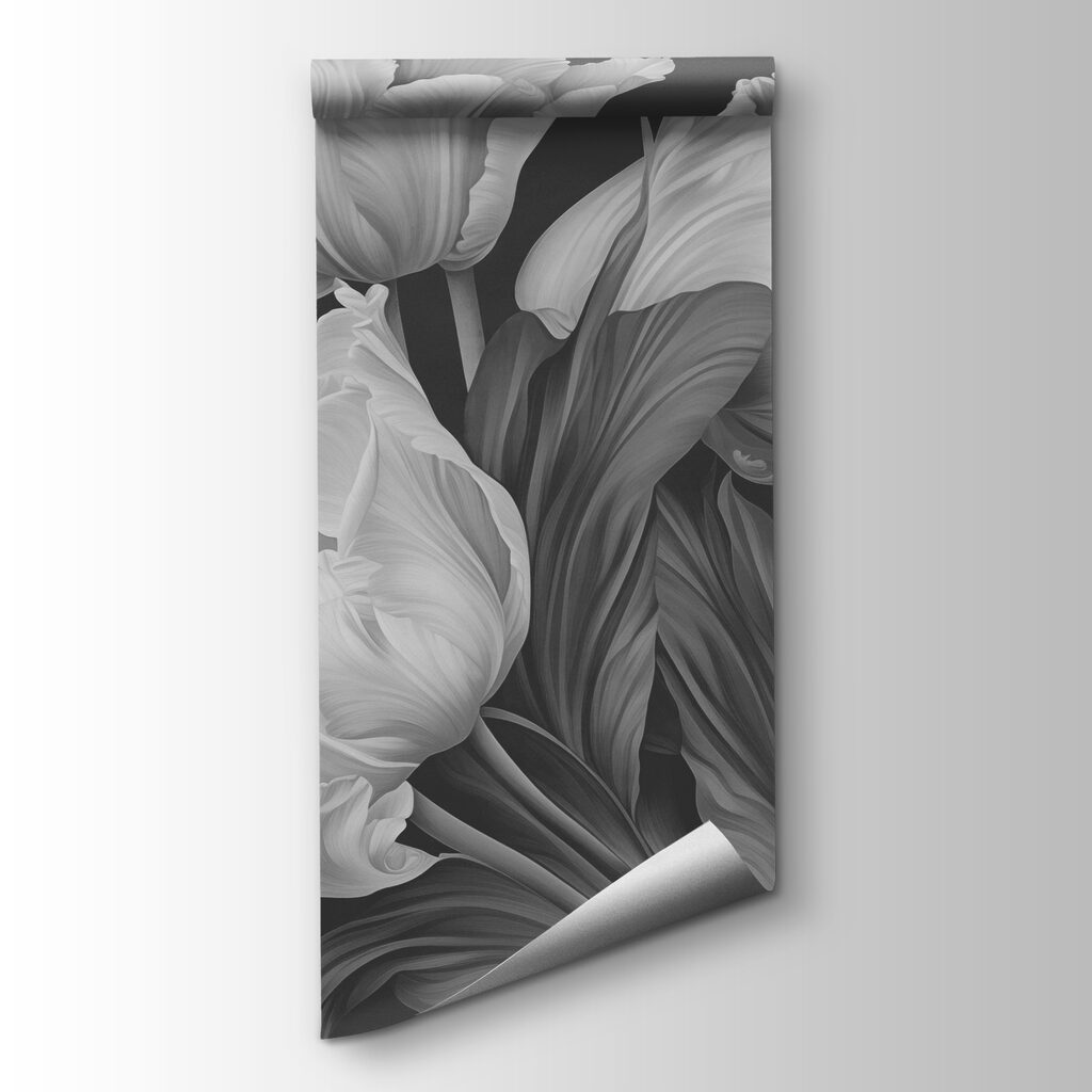 Grijze tulpen op zwart — productweergave
