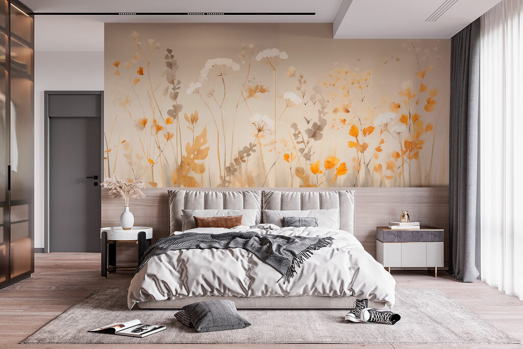 Gouden veldbloemen op wit — interieur 1