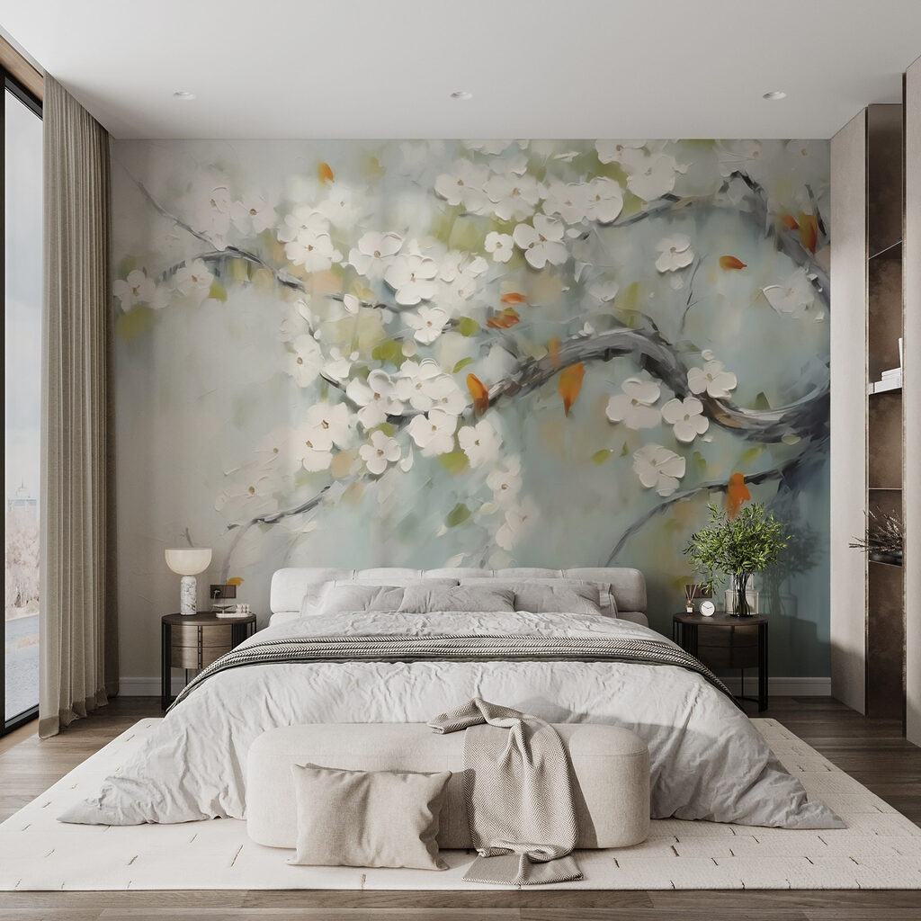Witte bloesem in verf — interieur 1