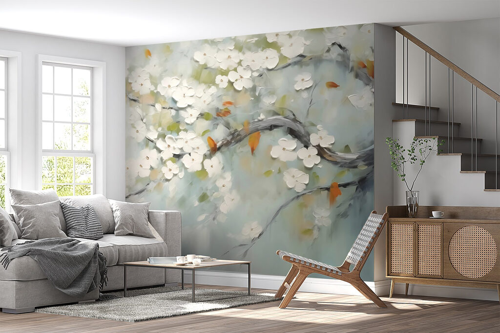 Witte bloesem in verf — interieur 2