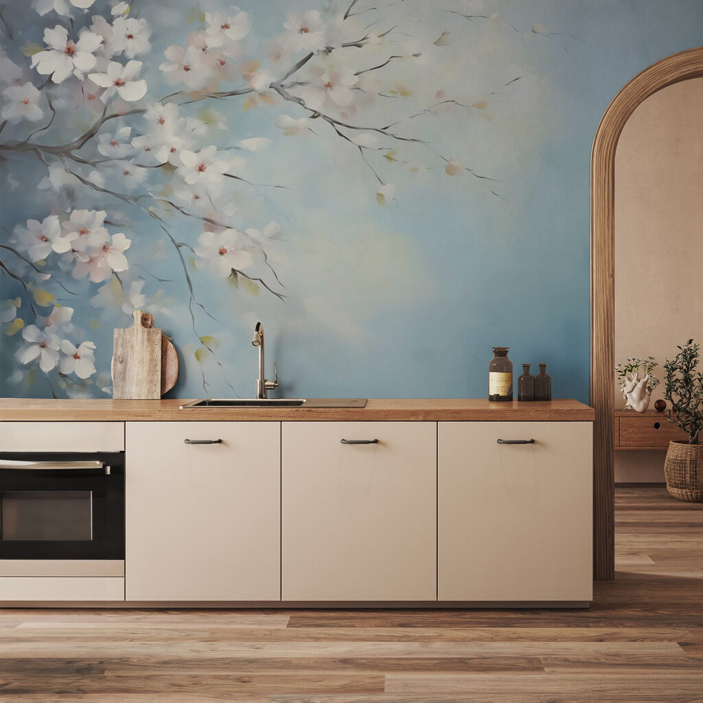 Bloesemtakken op zachte blauwtinten — interieur 2