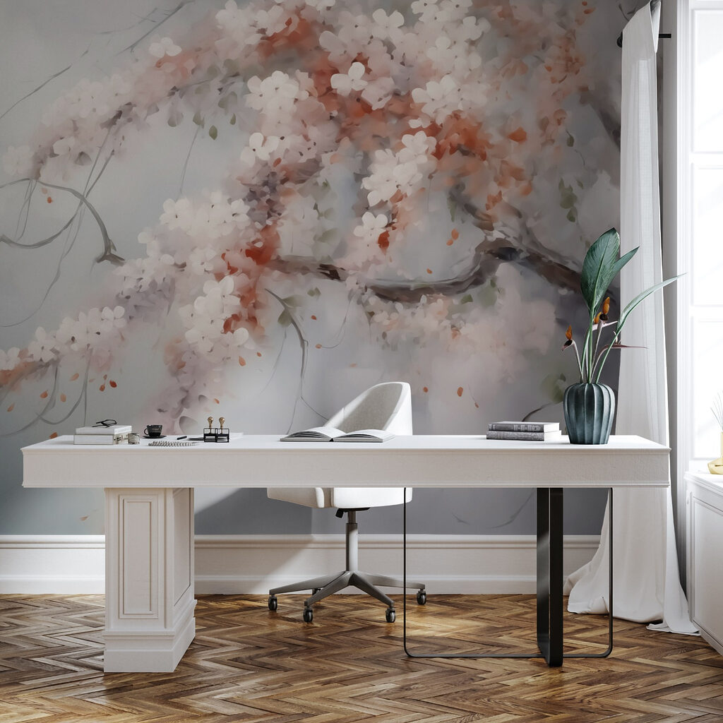 Roze bloesem rechtsboven — interieur 2