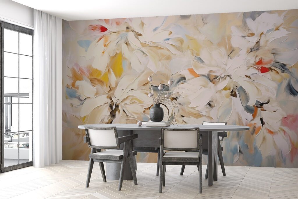Lichtgele bloemen in penseelstreken — interieur 2