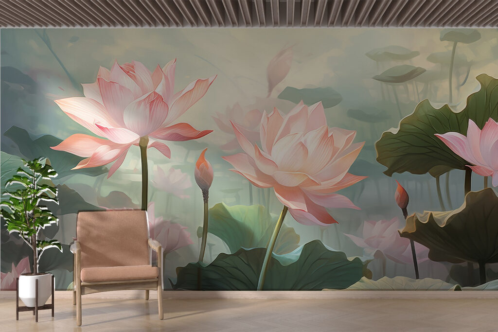 Roze lotus tussen bladeren — interieur 1