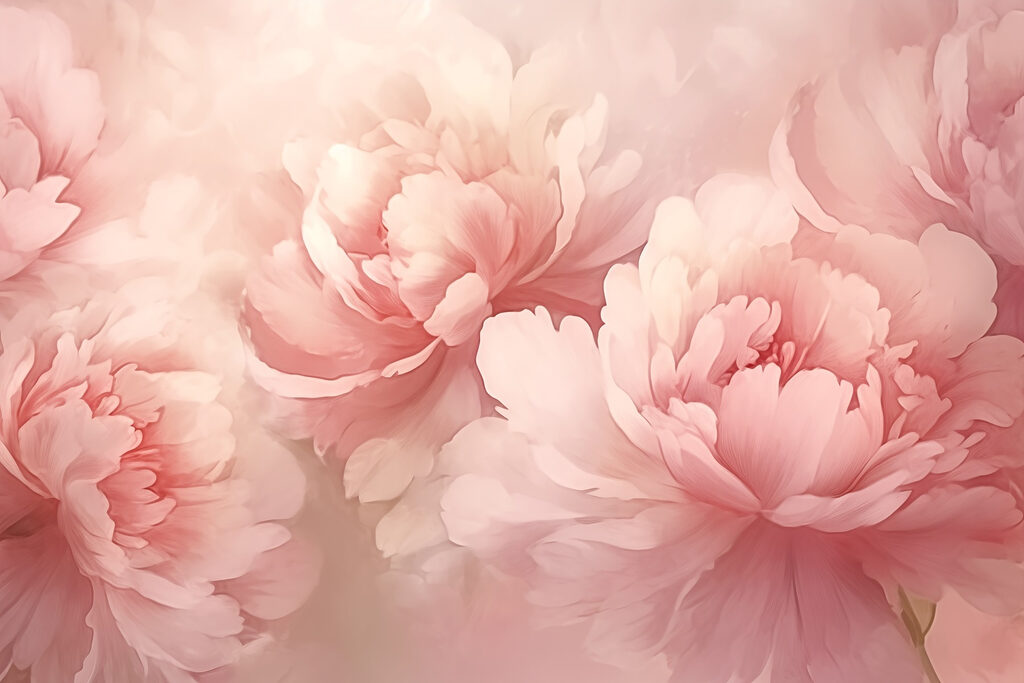 Een veld roze pioenen — volledig ontwerp
