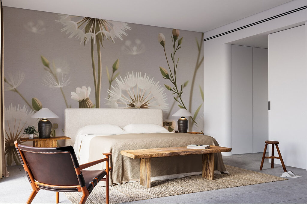 Witte pluizen aan stengels — interieur 1