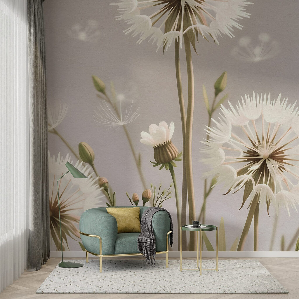 Witte pluizen aan stengels — interieur 2