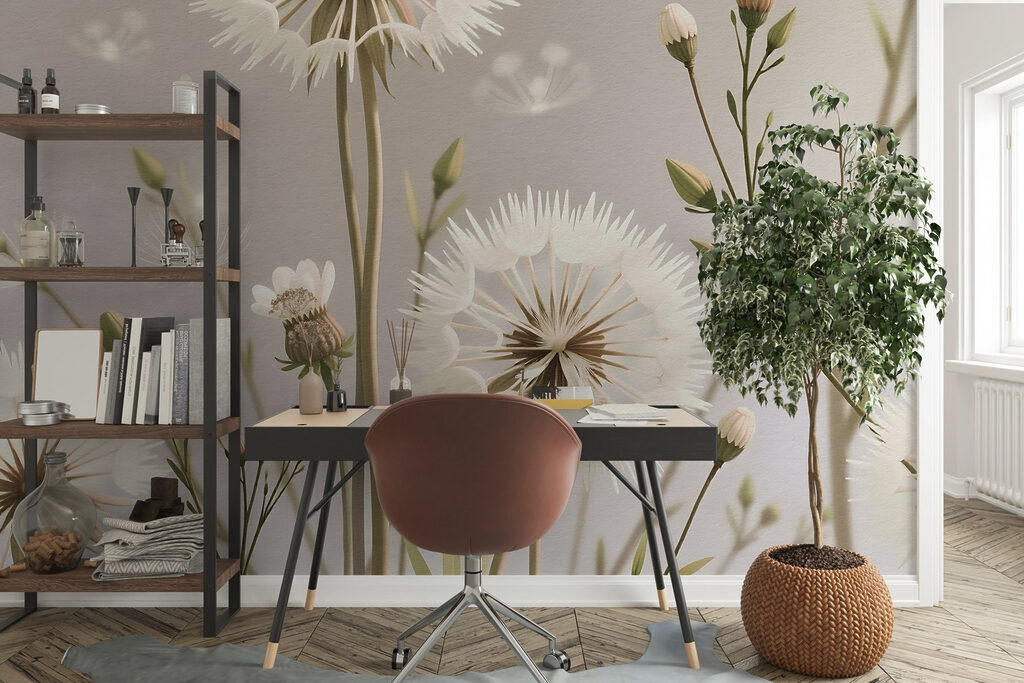 Witte pluizen aan stengels — interieur 3