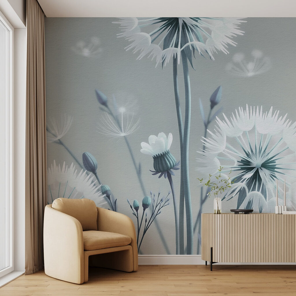Pluisbloemen in koel blauw — interieur 2