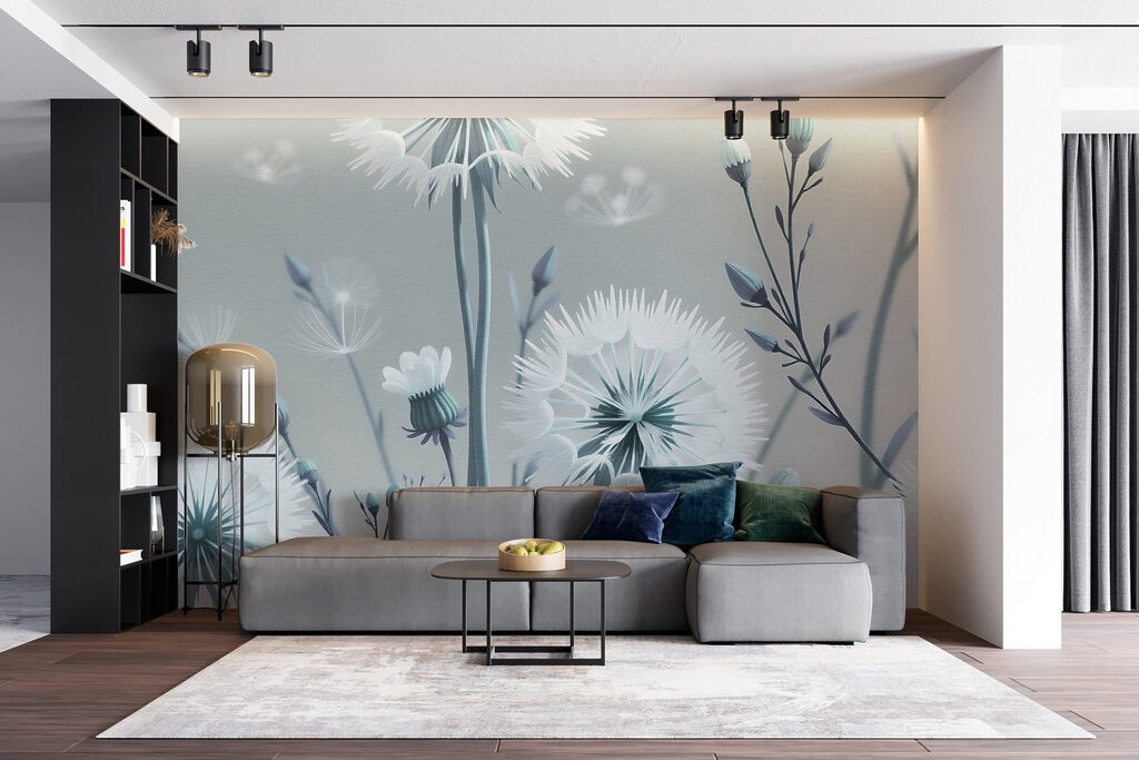 Pluisbloemen in koel blauw — interieur 3