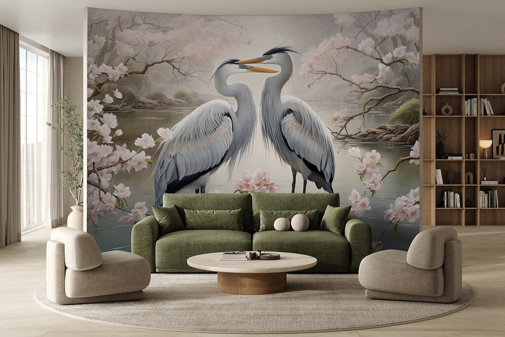 Reigers samen tussen bloesem — interieur 2
