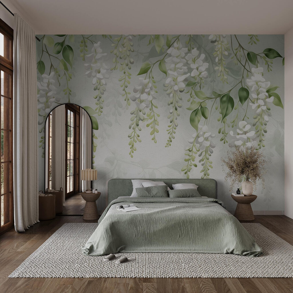 Witte bloemtrossen hangen neer — interieur 1