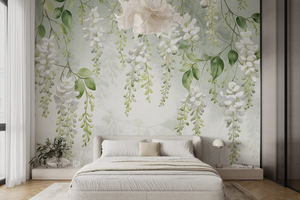 Witte bloemtrossen hangen neer — interieur 2