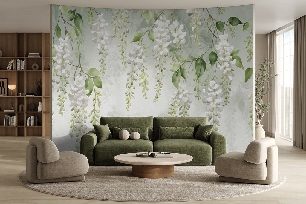 Witte bloemtrossen hangen neer — interieur 3