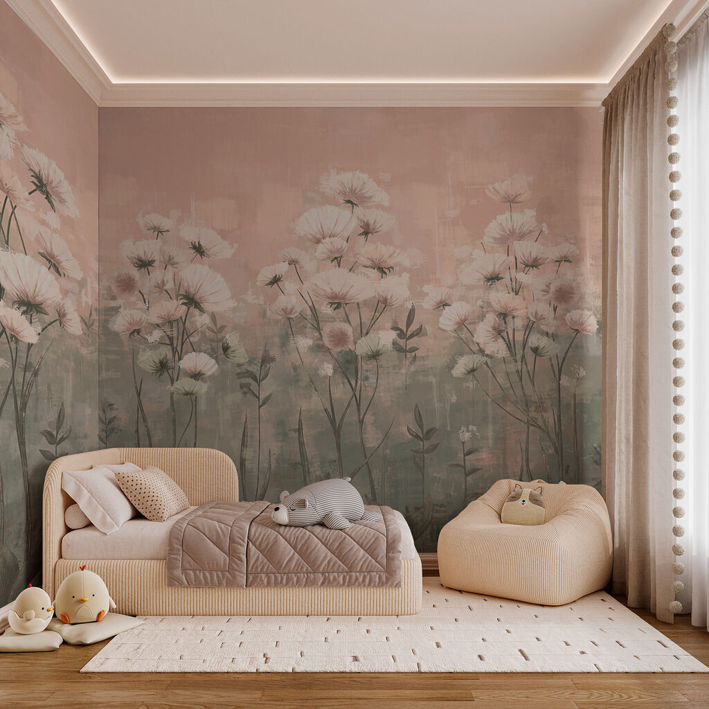 Delicate bloemen in zachte tinten in een interieur