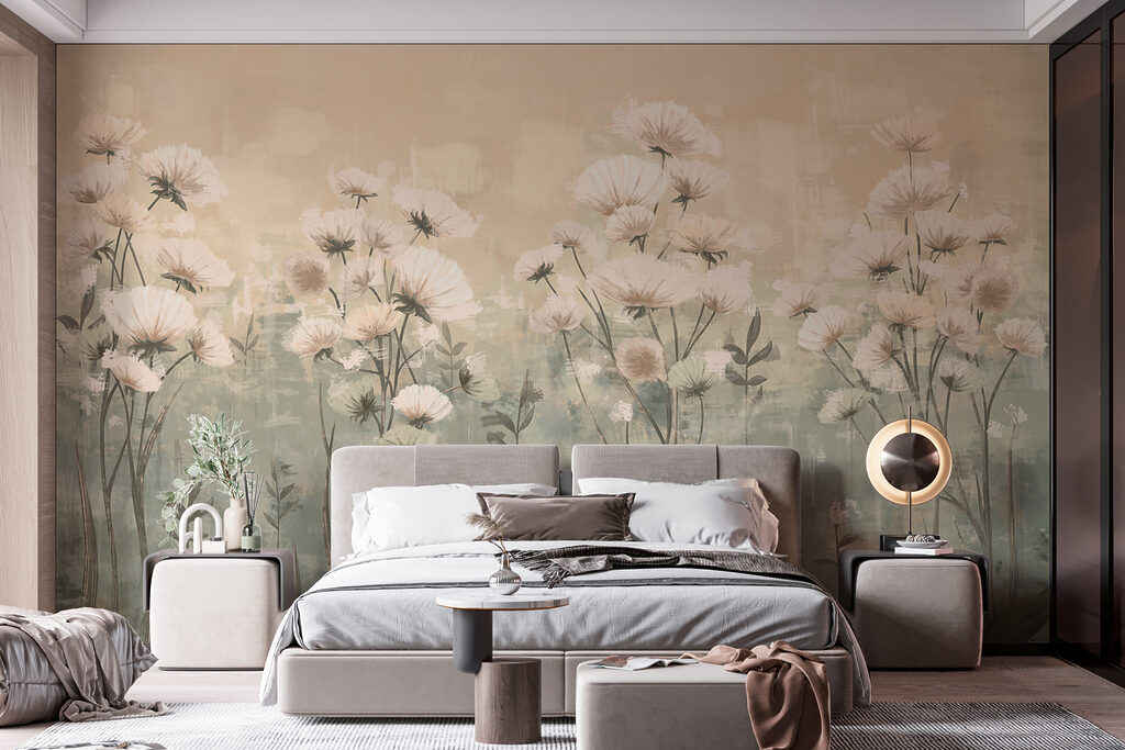Witte bloemen in avondwaas — interieur 1