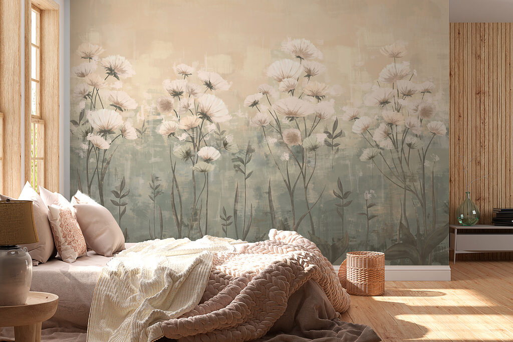 Witte bloemen in avondwaas — interieur 2