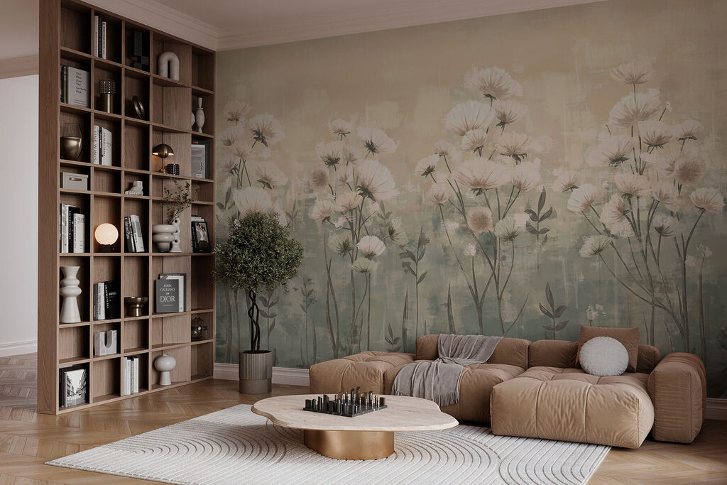 Witte bloemen in avondwaas — interieur 3