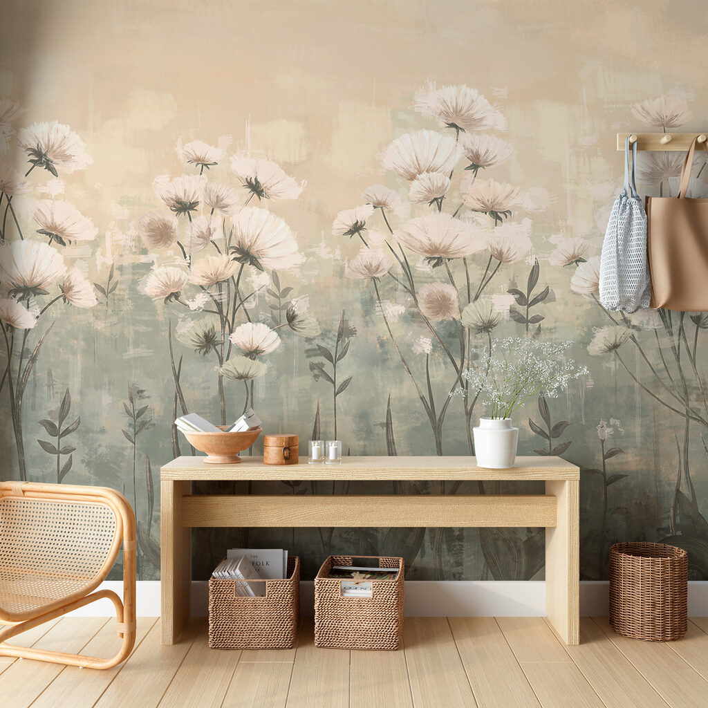 Witte bloemen in avondwaas — interieur 4