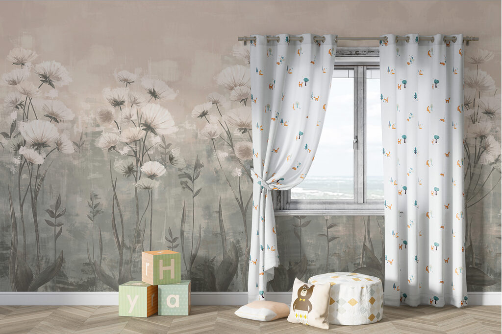 Witte bloemen in avondwaas — interieur 1