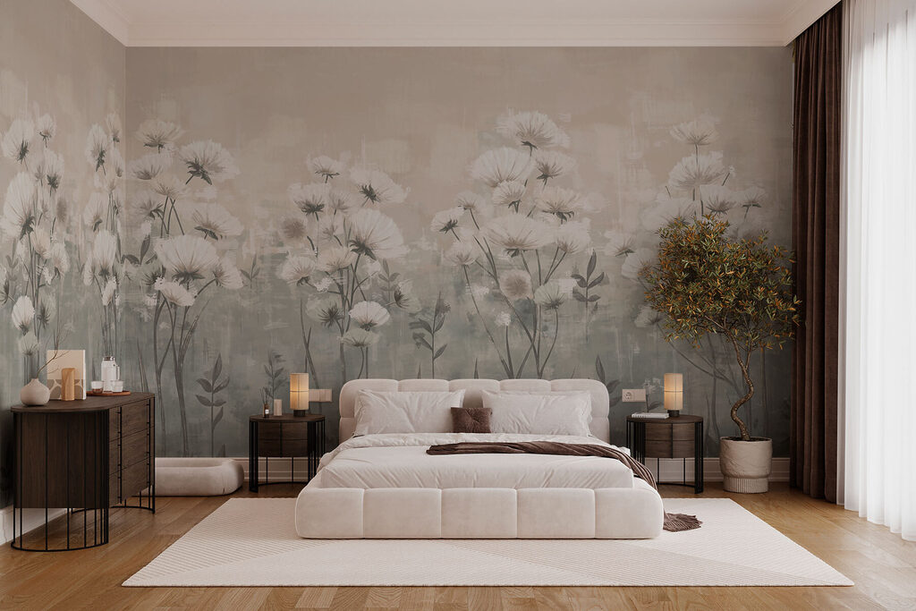 Witte bloemen in avondwaas — interieur 2