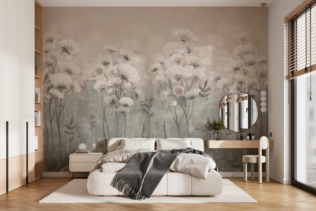 Witte bloemen in avondwaas — interieur 3